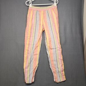 C&C California Pants Women Medium 100% Linen Colorful Striped Pull On Beachy